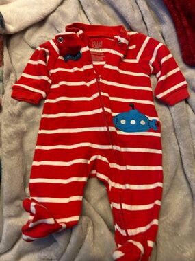 Carter's Red and White Striped Baby Footed One-Piece with Blue Submarine